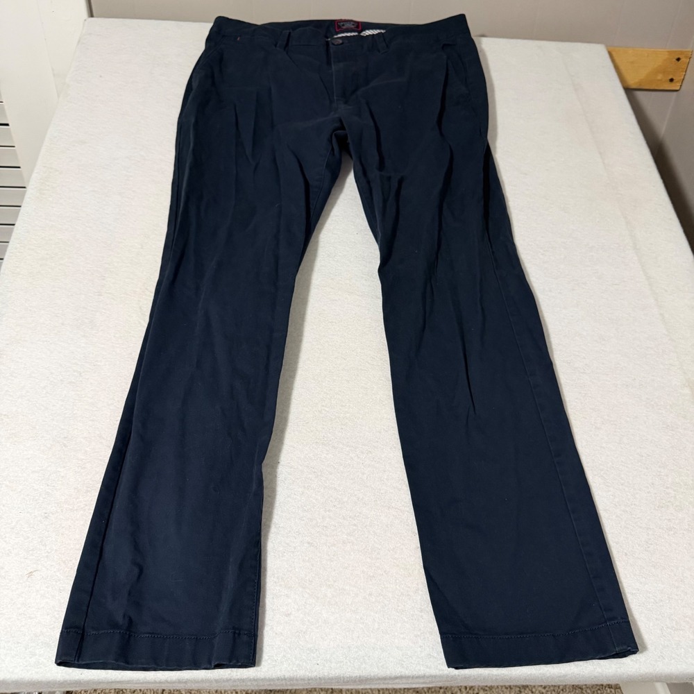 UNTUCKit Mens W34 L30 Straight Fit Chino Pants Navy Blue Stretch Cotton Trousers